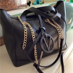 Valentino Black Tote with Gold Chain Details